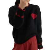 Xingqing Christmas y2k Sweaters Women Clothes Heart Print Round Neck Long Sleeve Knitted Pullover Tops 2000s Aesthetic Clothing