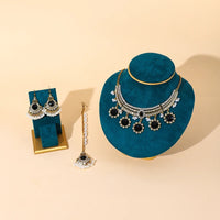 Luxury Gold Color Round Crystal Jewelry Set Vintage Earring Necklace Forehead Headdress Dubai Bridal Wedding Jewelry Accessories