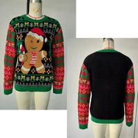 Family Matching Christmas Sweaters Gingerbread Man Green Knit Pullover Women's Long Sleeve Cozy Couple Holiday Party Outfit