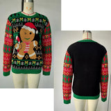 Family Matching Christmas Sweaters Gingerbread Man Green Knit Pullover Women's Long Sleeve Cozy Couple Holiday Party Outfit