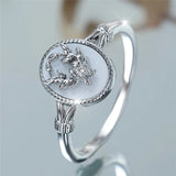 Trendy Female White Enamel Stone Oval Leaf Plant Ring Vintage Gold Silver Color Rings For Women Wedding Jewelry Gift