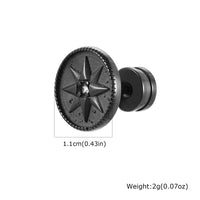 Nautical Compass Star Stud Earrings for Men Boys,Stainless Steel Black Circle with White CZ Stonel,Hiphop Punk Jewelry Gifts