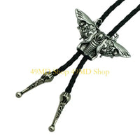 49MD Mens Gothic Western Bolo Tie Cowboy Necktie Metal Skull Moths Pedant Necklace