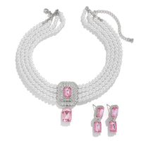 1Set Luxury Multilayer Imitation Pearl Necklace Earrings For Women Girls Temperament Jewelry Bridal Rhinestone Wedding Jewelry