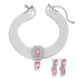 1Set Luxury Multilayer Imitation Pearl Necklace Earrings For Women Girls Temperament Jewelry Bridal Rhinestone Wedding Jewelry