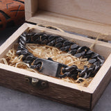 Vintage Black Men Bracelet Stainless Steel Curb Cuban Link Chain Hiphop Trendy Handmade Wholesale Jewelry with Box As Men Gift