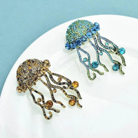 Women Shining Jellyfish Pins Rhinestone Beautiful Sea Animal Party Brooch