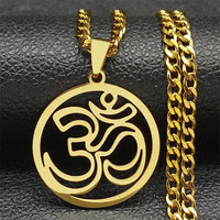 Yoga Lotus Om Symbol Pendant Necklace for Women Men Stainless Steel Gold Color Male Chain Buddhist Jewelry collar 8415-QKC