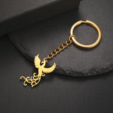 Phoenix Keychain Gift for Woman Men Key Chain Ring Reborn God Bird Supernatural Amulet Stainless Steel Pendant Design Jewelry