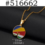 Anniyo Seychelles Mahe and Praslin Island Map Flag Coco De Mer Pendant Necklaces for Women Stainless Steel Jewelry #516462