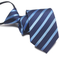 Zipper Ties For Men Women Striped Mens Tie For Business Wedding Skinny Neck Tie Casual Slim Blue deep Light navy blue Necktie