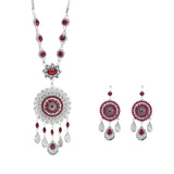 Gypsy India Ethnic Style Water Drop Pendant Geometric Crystal Necklace Earrings For Women Retro Silver Plated Bohemian Jewelry