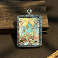 Retro Tibetan Thangka Green Tara Buddha Pendant Necklace - Lucky Guardian Art Collection, Alloy Crafts Home Decor Guardian De