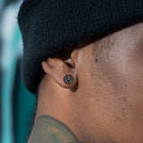 Nautical Compass Star Stud Earrings for Men Boys,Stainless Steel Black Circle with White CZ Stonel,Hiphop Punk Jewelry Gifts