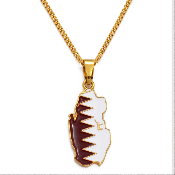Anniyo Qatar Map and Flag Pendant Necklaces for Women Men Gold Color Qatari Jewelry Patriotic  #122406