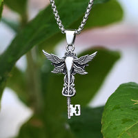 Viking 2024 New Creative Crown And Feather Pendant Necklace For Man Women Key Choker Personality Charm Jewelry Punk Rock Jewelry