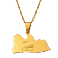 Anniyo LIBERIA Map Flag Gold Color Charms Pendant Necklaces Liberians Jewellery Middle East #001021