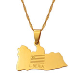 Anniyo LIBERIA Map Flag Gold Color Charms Pendant Necklaces Liberians Jewellery Middle East #001021