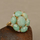 G-G Natural Amazonite Blue Crystal Cubic Zirconia Flower Shape Ring Fashion Gift