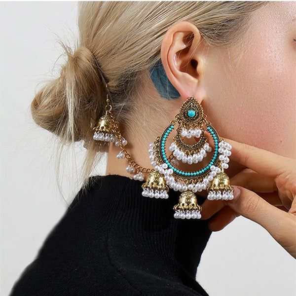 Fashion Simulated Pearl Beads Tassel Long Drop Earrings Hair Accessory For Women Bijoux Vintage Accessories For Daily Wear