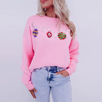 Xingqing Christmas Sweaters y2k Clothes Women Ball Ornament Pattern Round Neck Long Sleeve Pullover Knitted Tops Streetwear