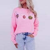 Xingqing Christmas Sweaters y2k Clothes Women Ball Ornament Pattern Round Neck Long Sleeve Pullover Knitted Tops Streetwear