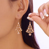 Fashion Christmas Tree Zircon Crystal Star Silver Color Earrings Stud Dangle Xmas Jewelry Women Party Gift