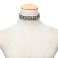 Vintage Alloy Carved Sun Pattern Choker Necklace for Women Traditional Boho Ethnic Round Collar Necklaces Statement Jewelry Gift