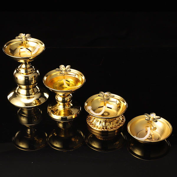 Ghee Lamp Holder Golden Cup Tibetan Oil Lamp Holder Flower Shape Tea Light Candle Holder Stand for Party Wedding Decoration