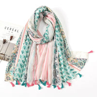 Ethnic Printed Cotton Hijab Viscose Tassels Scarf For Muslim Woman Hijabs Shawls Lady Soft Long Wraps Islim Headband Turban