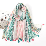 Ethnic Printed Cotton Hijab Viscose Tassels Scarf For Muslim Woman Hijabs Shawls Lady Soft Long Wraps Islim Headband Turban