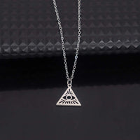 Stainless steel hollowed-out triangular devil's eye pendant necklace, square pendant collarbone chain women's accessories