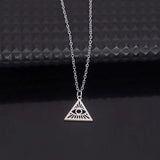 Stainless steel hollowed-out triangular devil's eye pendant necklace, square pendant collarbone chain women's accessories