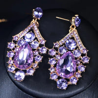 Sparkling Luxurious Women Earrings Necklace Set Water Drop Rhinestones Crystal Adjustable Jewelry Set for Wedding Bride