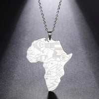 LIKGREAT Punk Africa Map With Flag Pendant Necklaces Stainless Steel Africa Countries Flags Necklace Chain for Women Men Jewelry