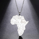 LIKGREAT Punk Africa Map With Flag Pendant Necklaces Stainless Steel Africa Countries Flags Necklace Chain for Women Men Jewelry