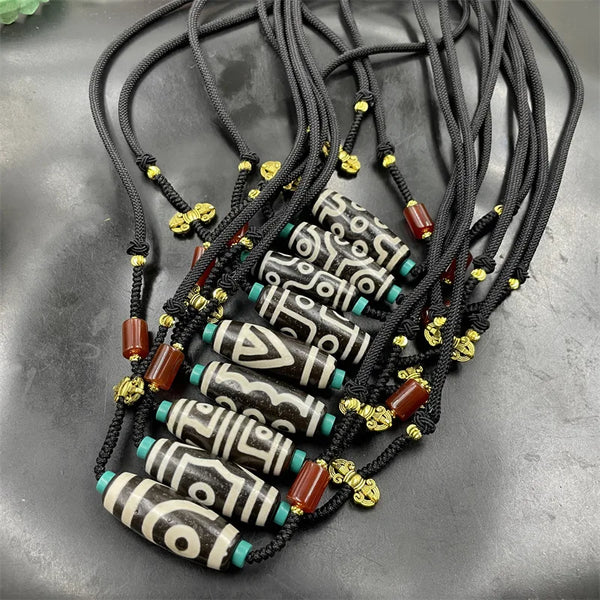 Black And White Dzi Clavicle Tibetan Old Agate Necklace Sweater Chain