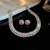 Fashionable Square Earrings Necklace Set Luxury Lightweight Clavicle Chain Personalized High-end Neckwear Women Shapepattern