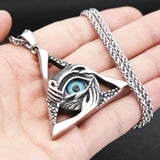 Gothic Vintage Evil Eye Pendant For Men Stainless Steel Punk Hip Hop Fashion Triangle Necklace Unique Amulet Jewelry Wholesale