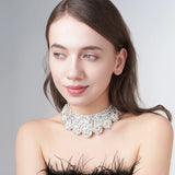 Pearl Beaded Lace Trim Collar Ribbons Women Necklace Wedding Jewelry for Clothes Dress  Beads Crystal Collar Wedding Jewelry