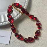 Luxurious Multi-Layer Red Beaded Flower Tassel Necklace Fashionable Choker High-End Clavicle Chain Jewelry Accessory