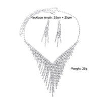 Luxury Crystal Tassel Bride Jewelry Set Rhinestone V Shape Silver-plated Wedding Dress Banquet Necklace Earring Set Ladies Gift