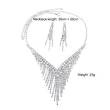 Luxury Crystal Tassel Bride Jewelry Set Rhinestone V Shape Silver-plated Wedding Dress Banquet Necklace Earring Set Ladies Gift