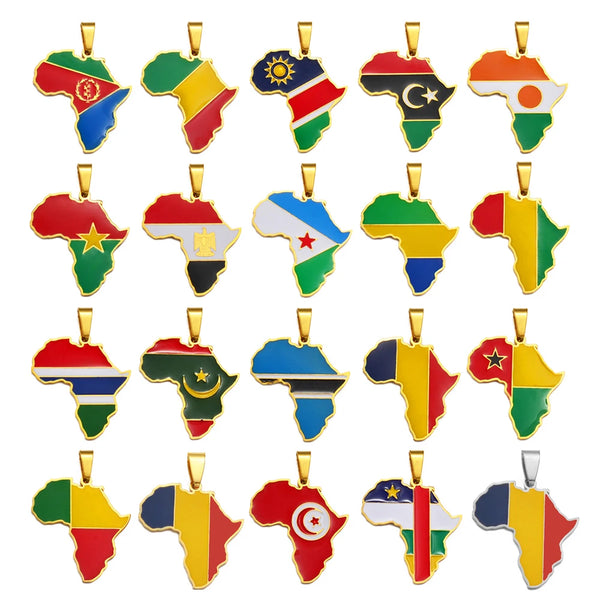 Anniyo 3CM Hip-hop Africa Map Pendant Necklace Jewelry Eritrea,Gambia,Guinea,Congo,Tunisia,Benin,Libay,Namibia,Chad,Botswana