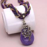 Bohemia Ethnic Resin Stone Pendant Necklace Women Crystal Flower Decoration Multilayer Beads Chain Choker Necklace Collar
