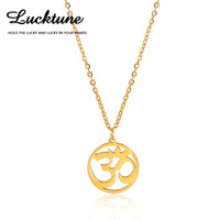 Lucktune OM Yoga Chakra Pendant Necklace Stainless Steel Buddhism Hindu Amulet Choker Chain Necklace for Women Men Retro Jewelry