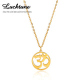 Lucktune OM Yoga Chakra Pendant Necklace Stainless Steel Buddhism Hindu Amulet Choker Chain Necklace for Women Men Retro Jewelry