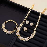 Luxury Sparkling Inlaid Zirconia Heart Patchwork Necklace Bracelet Women's Fashion Jewelry Set Holiday Accessories 4pcs/set