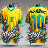 Brazil Football 2025 New Ronaldinho Football Jersey Tshirt Graffiti Street Hip Hop Clothing Men's Summer Football Jersey