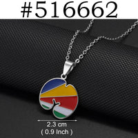Anniyo Seychelles Mahe and Praslin Island Map Flag Coco De Mer Pendant Necklaces for Women Stainless Steel Jewelry #516462